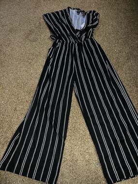Mia Rose by Block Black and White Striped Wide-Leg Jumpsuit Size 2X